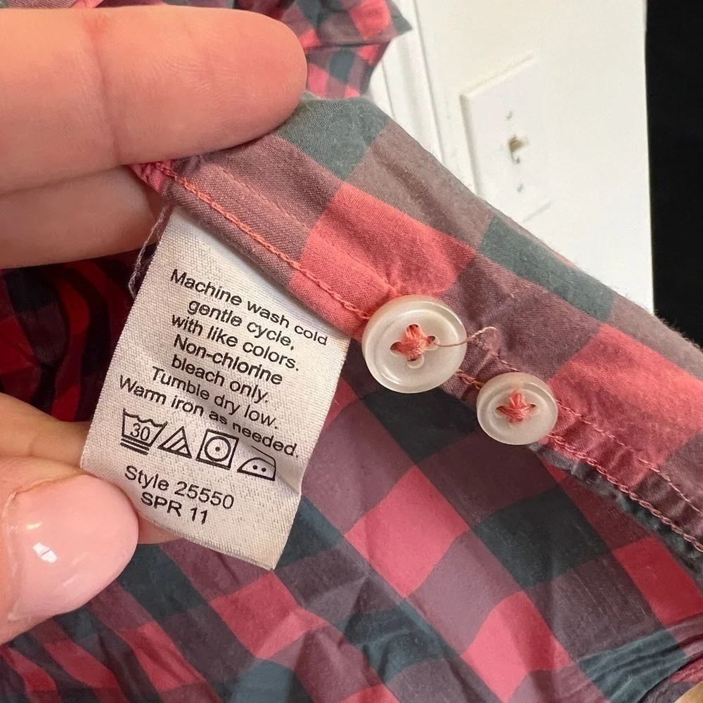 J. Crew Salmon Pink Checked Button Down Dress Shirt Men’s Size Large